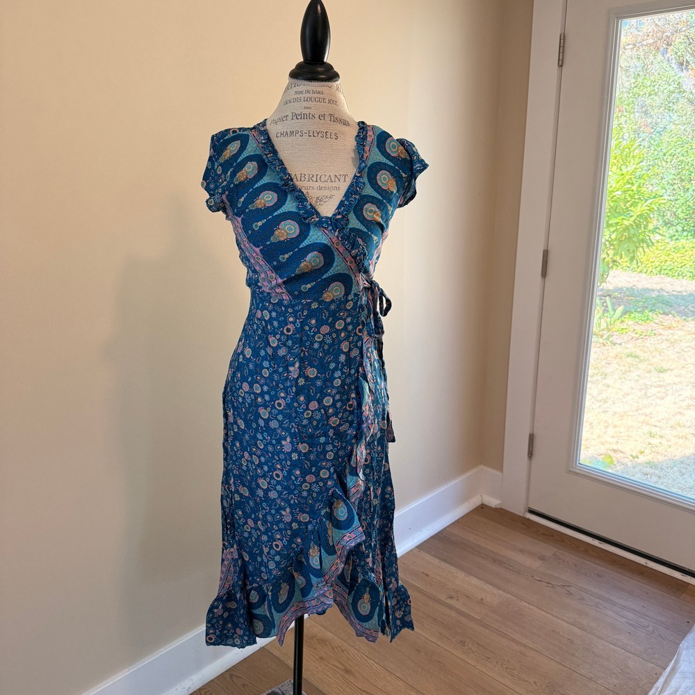 The Adventure Dress Women's Teal Paisley Wrap Dress Size XS